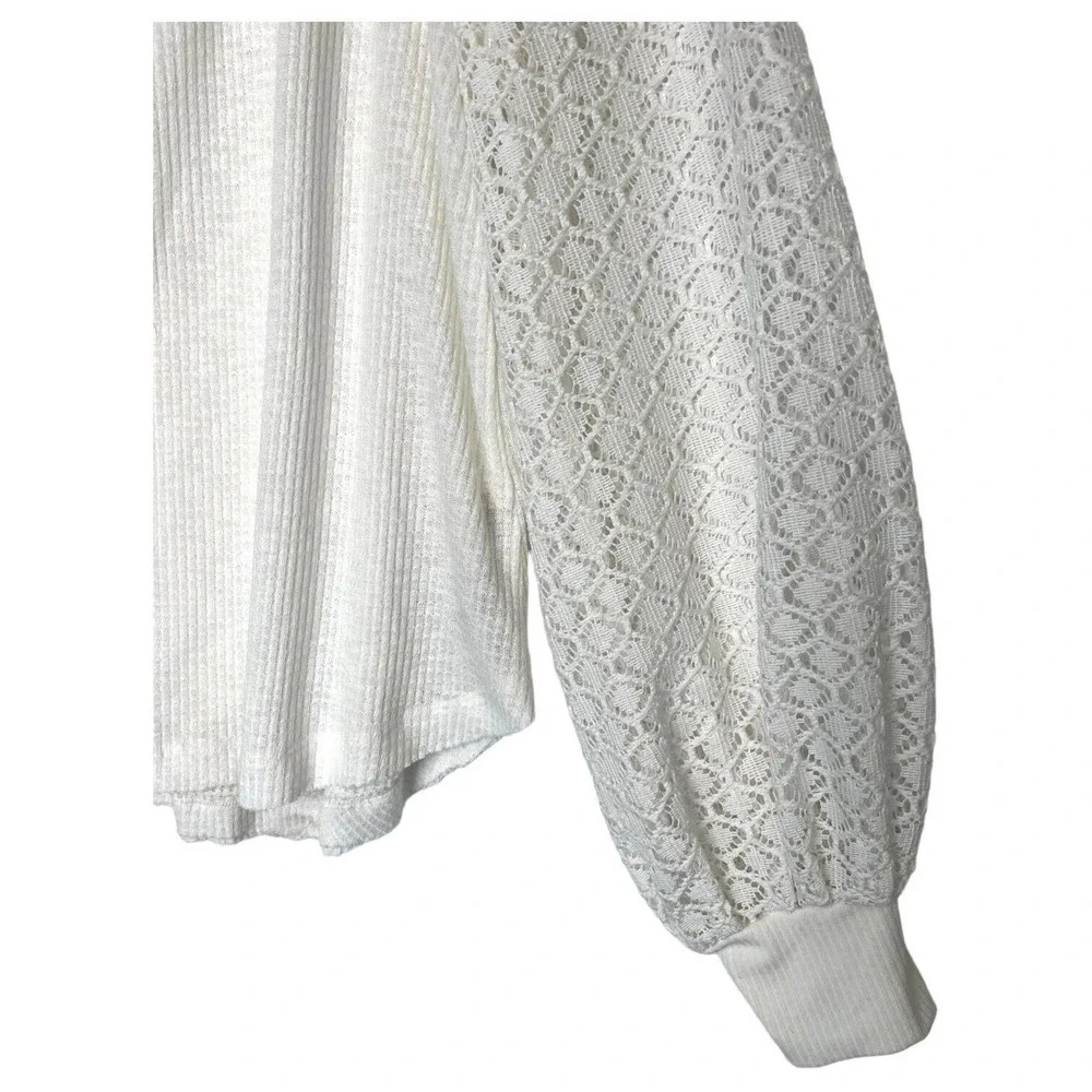 Free People Top Womens S Sweetest Thing Waffle Embroidered Boho Peasant Ivory - Picture 7 of 16